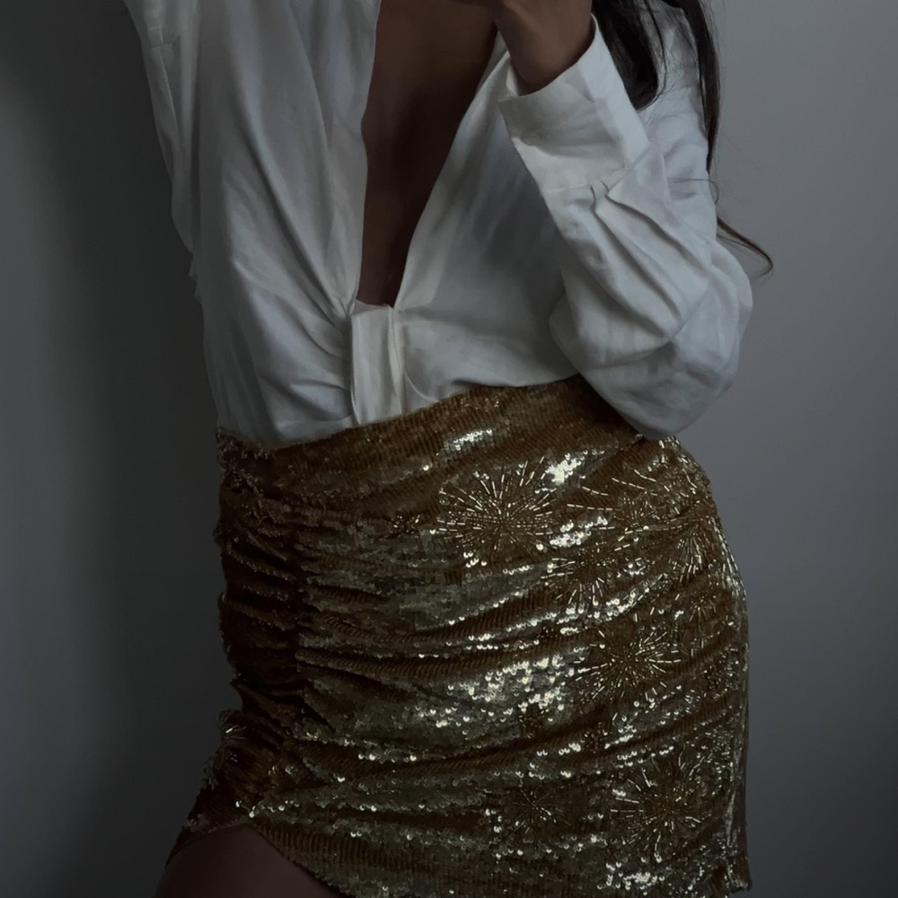 Retrofete Gold Sequin Draped Mini Skirt - NWT Size M - Picture 10 of 10